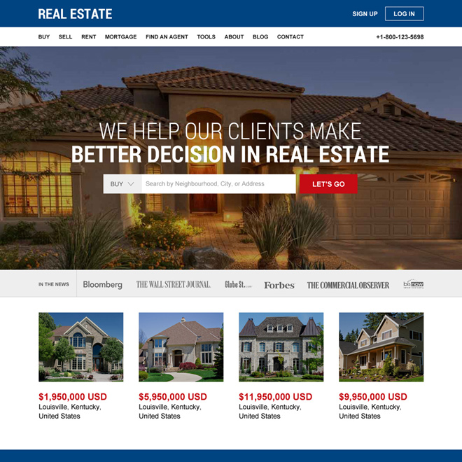 real estate properties listing responsive website design