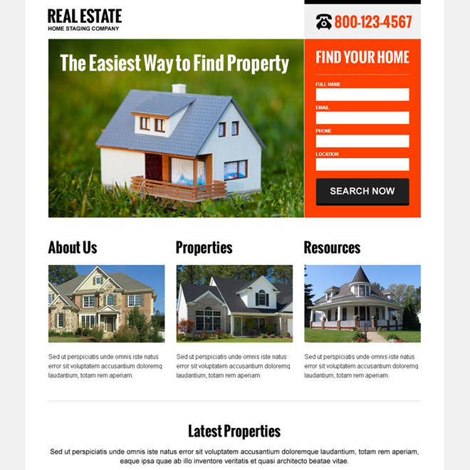 clean and converting real estate lead capture landing page design