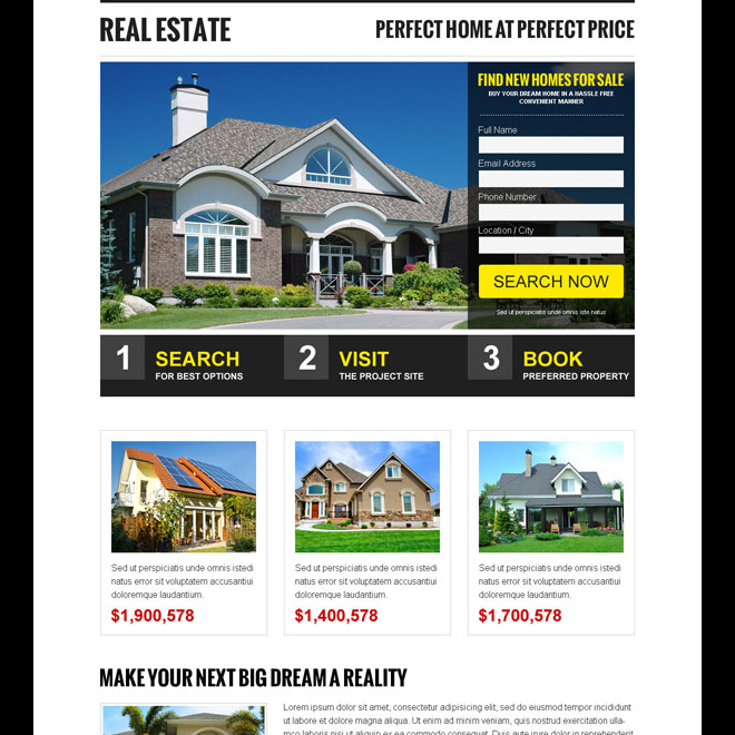 creative and appealing real estate small lead capture form landing page design template Real Estate example