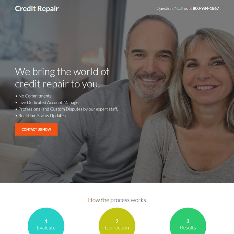 minimal credit repair service landing page design Credit Repair example