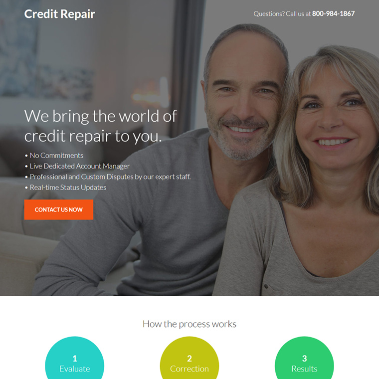 minimal credit repair service landing page design