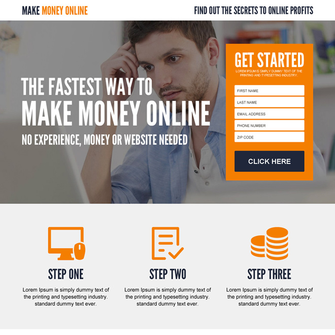 real work real money online positive lead capturing responsive landing page Make Money Online example