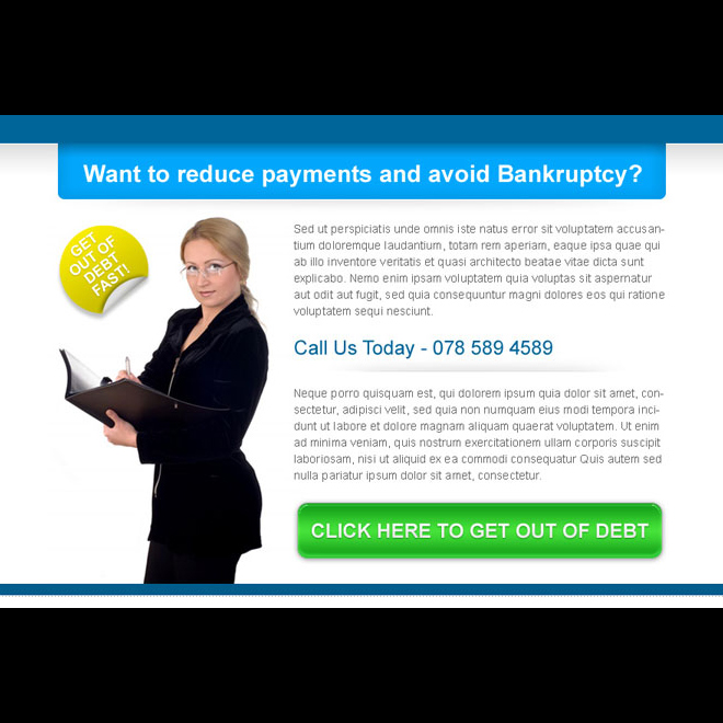 reduce payments and avoid bankruptcy high converting ppv landing page design template Debt example