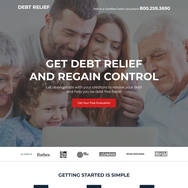 debt relief consultant responsive landing page Debt example