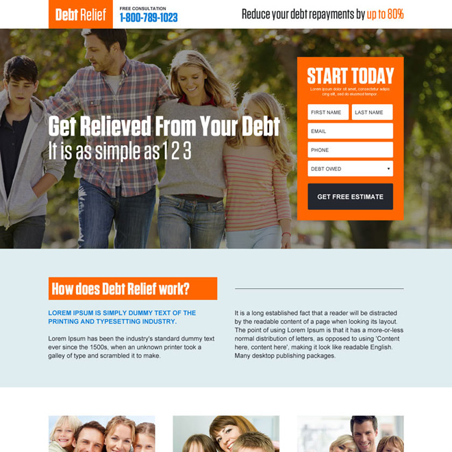 responsive debt reduction landing page design Debt example