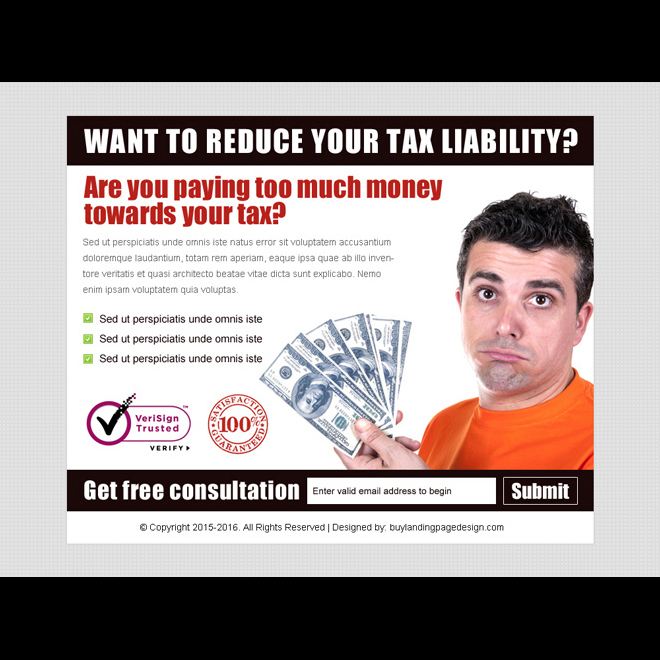 reduce your tax liability lead gen ppv landing page design template