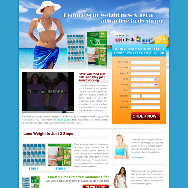 reduce your weight now and get an attractive body shape landing page design for sale Weight Loss example