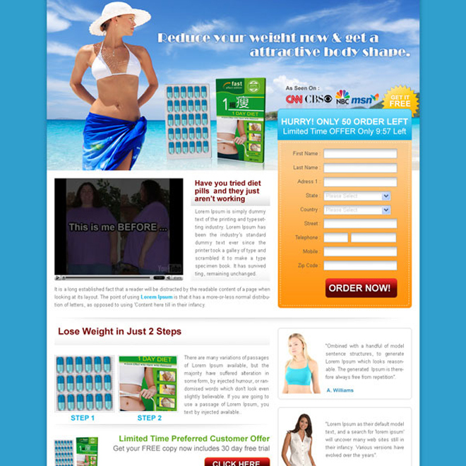 reduce your weight now and get an attractive body shape landing page design for sale