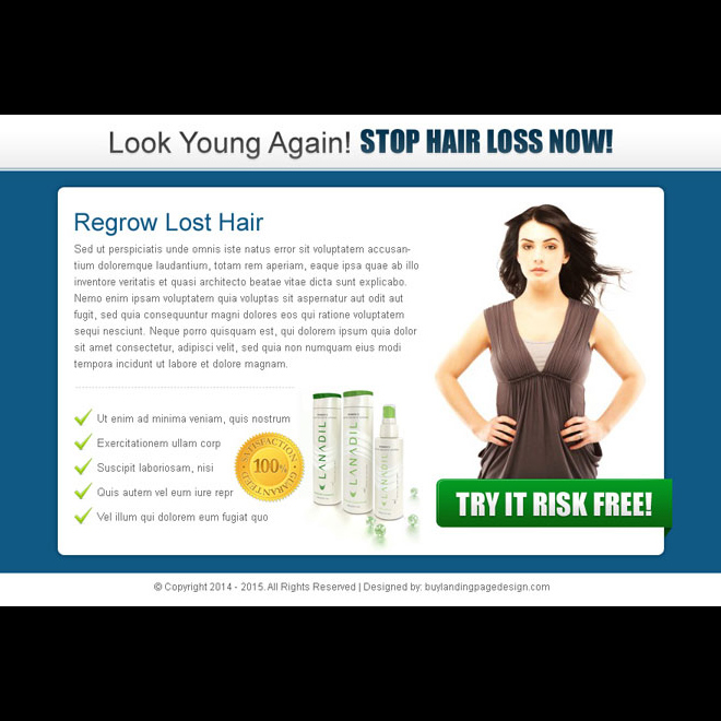 look young again stop hair loss now clean and effective ppv landing page design