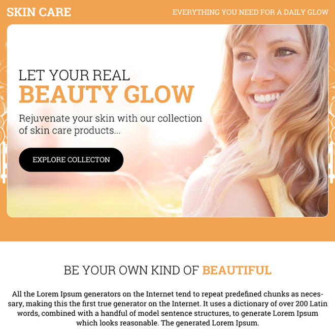skin care products ppv landing page design Skin Care example