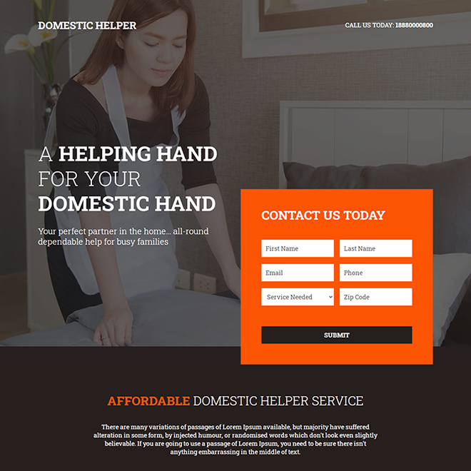 reliable domestic helper service responsive landing page design Domestic Help example