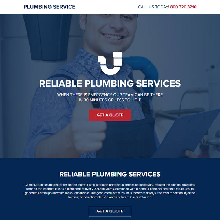 reliable plumbing service responsive landing page Plumbing example