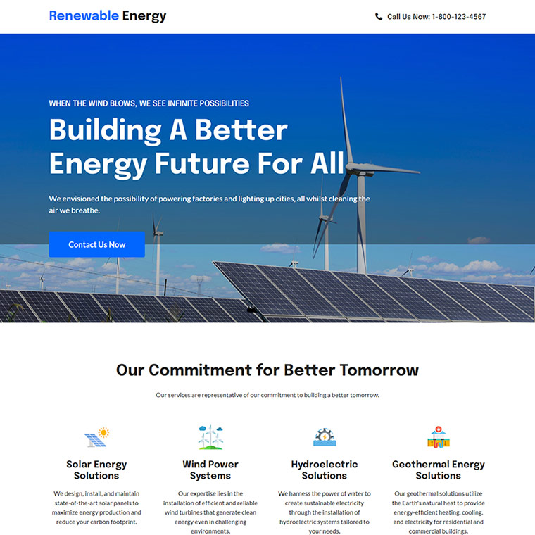 renewable energy responsive lead capture landing page Solar Energy example