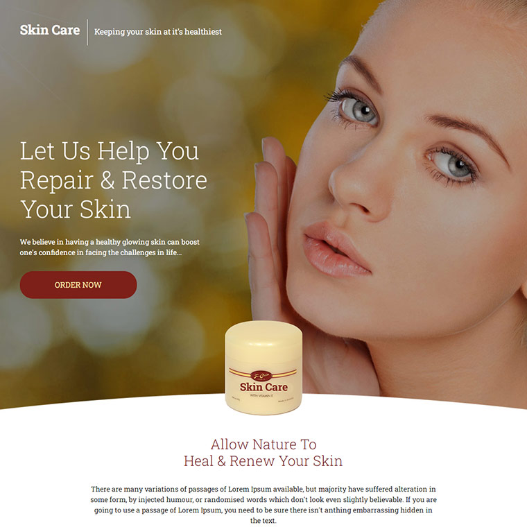 skin care product ecommerce responsive landing page Skin Care example