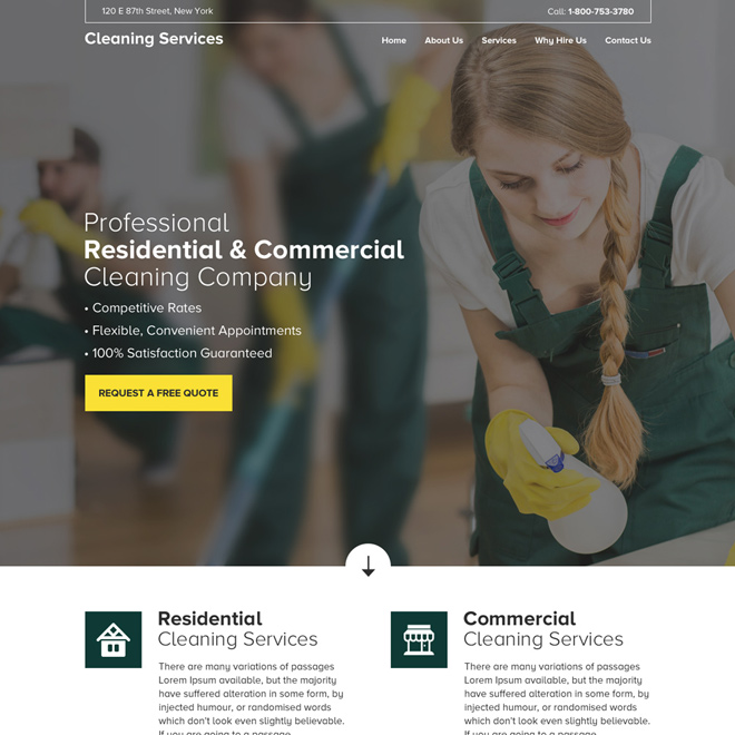 residential and commercial cleaning service company responsive website design Cleaning Services example