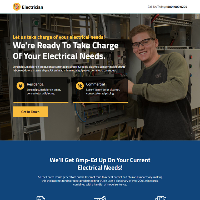 residential and commercial electrical services landing page Home Improvement example