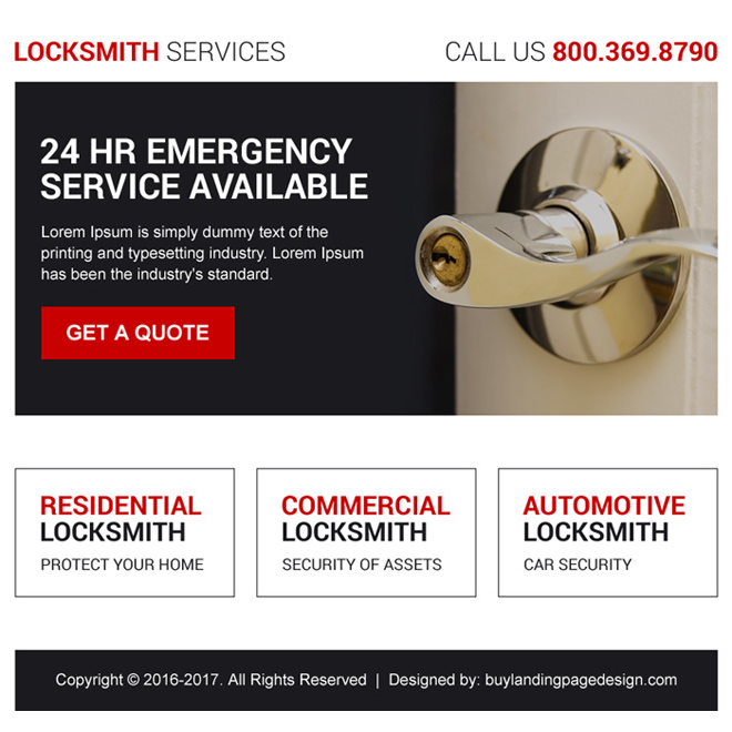 residential and commercial locksmith ppv landing page design Locksmith example