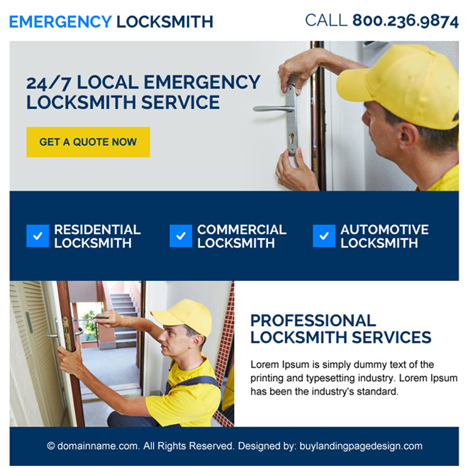 emergency locksmith services ppv landing page design