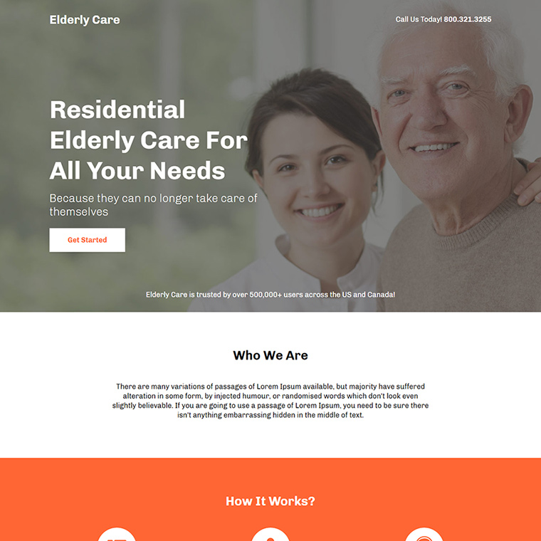 residential elderly care lead capture responsive landing page Elderly Care example