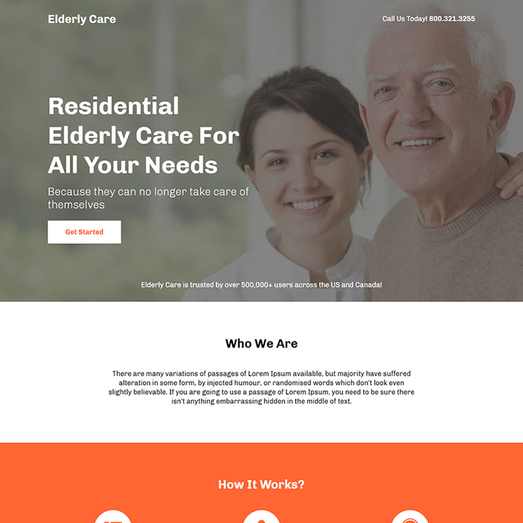 residential elderly care lead capture responsive landing page