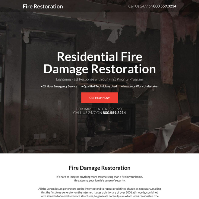 residential fire damage restoration responsive landing page