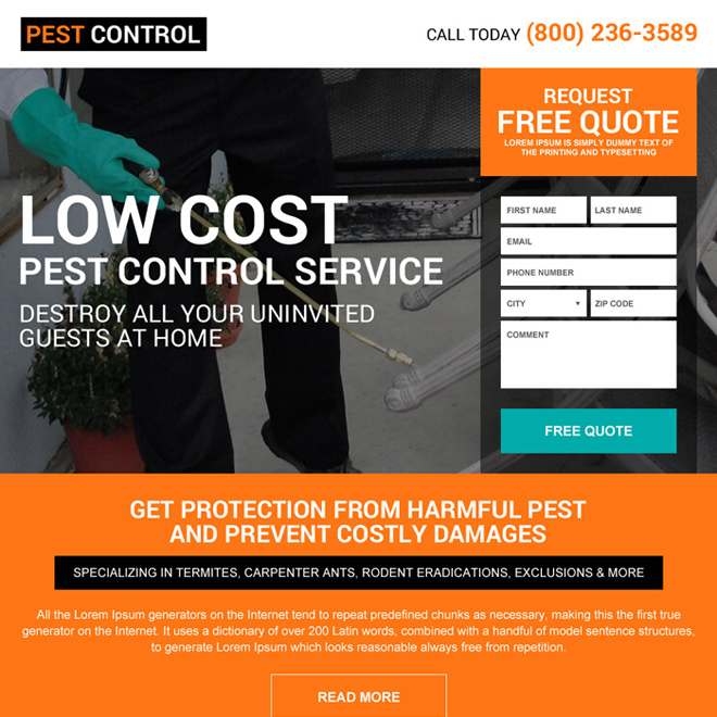 responsive residential pest control service lead capture landing page Pest Control example