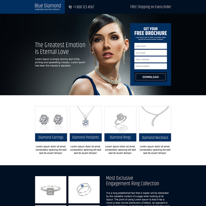 converting responsive jewelry landing page design
