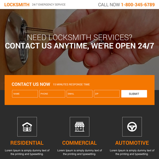 best converting responsive landing page design for locksmith services