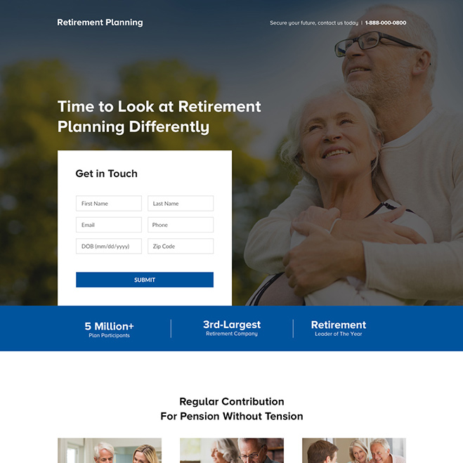 professional retirement planning lead generating landing page