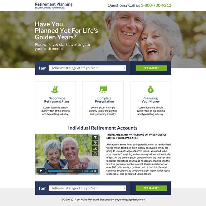 responsive retirement planning mini landing page design Retirement Planning example