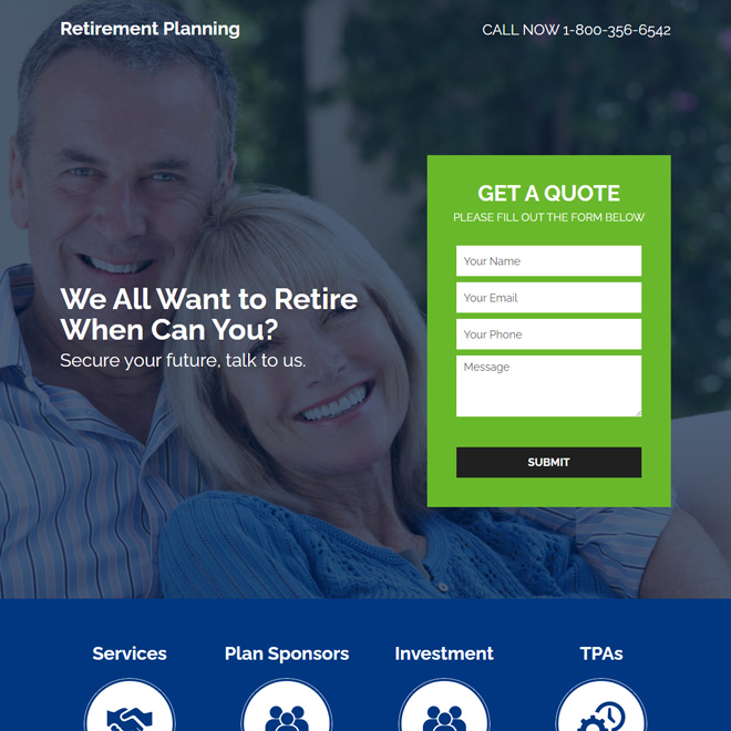 retirement planning lead capture responsive landing page Retirement Planning example