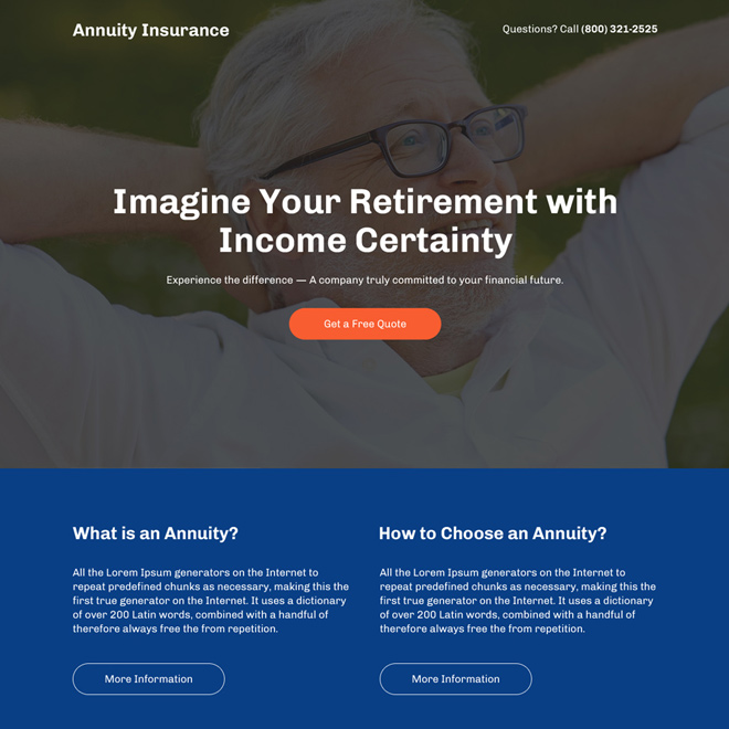 retirement with income certainty responsive landing page Retirement Planning example