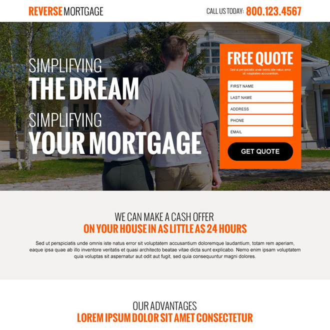 reverse mortgage free quote lead gen responsive landing page design