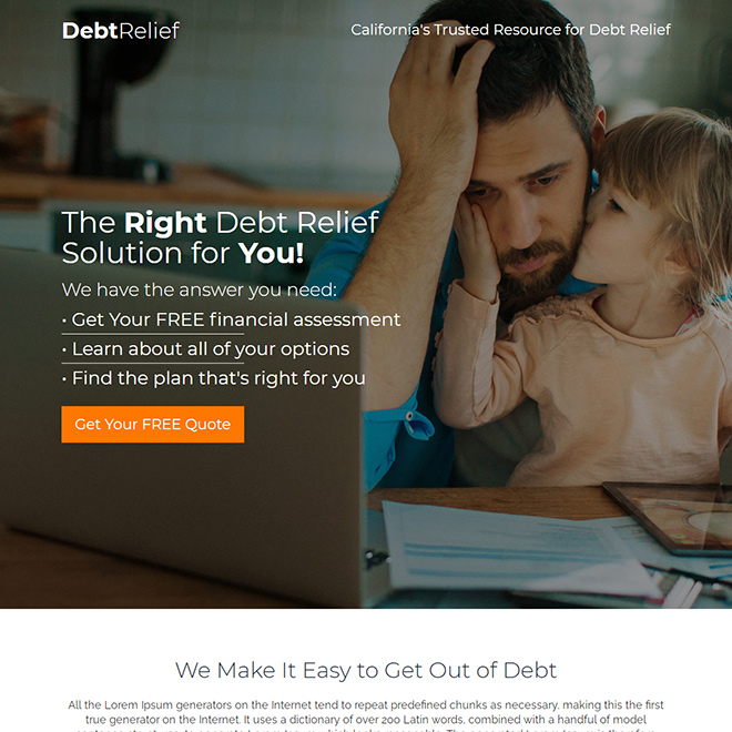 debt relief solution responsive landing page design Debt example