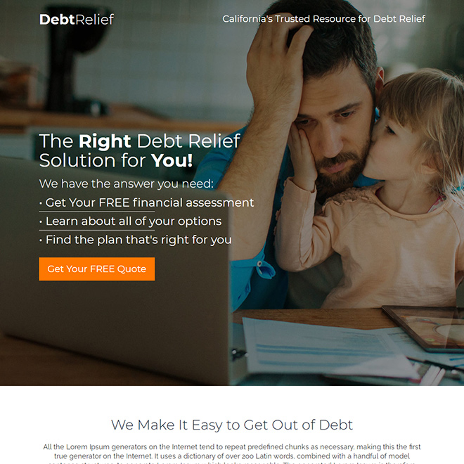 debt relief solution responsive landing page design