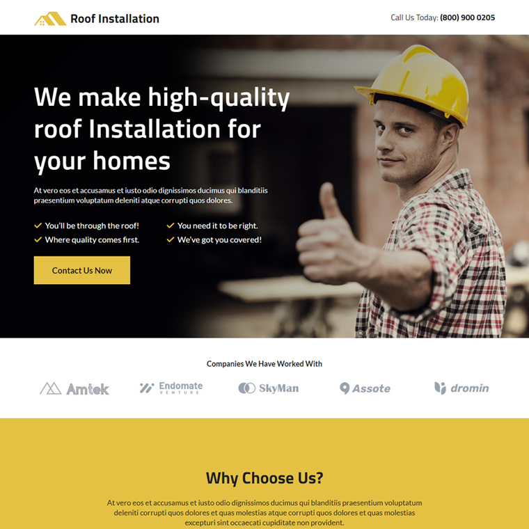 roof installation services lead capture landing page