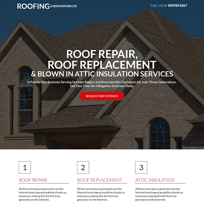 affordable roofing and restoration service lead capture landing page Roofing example