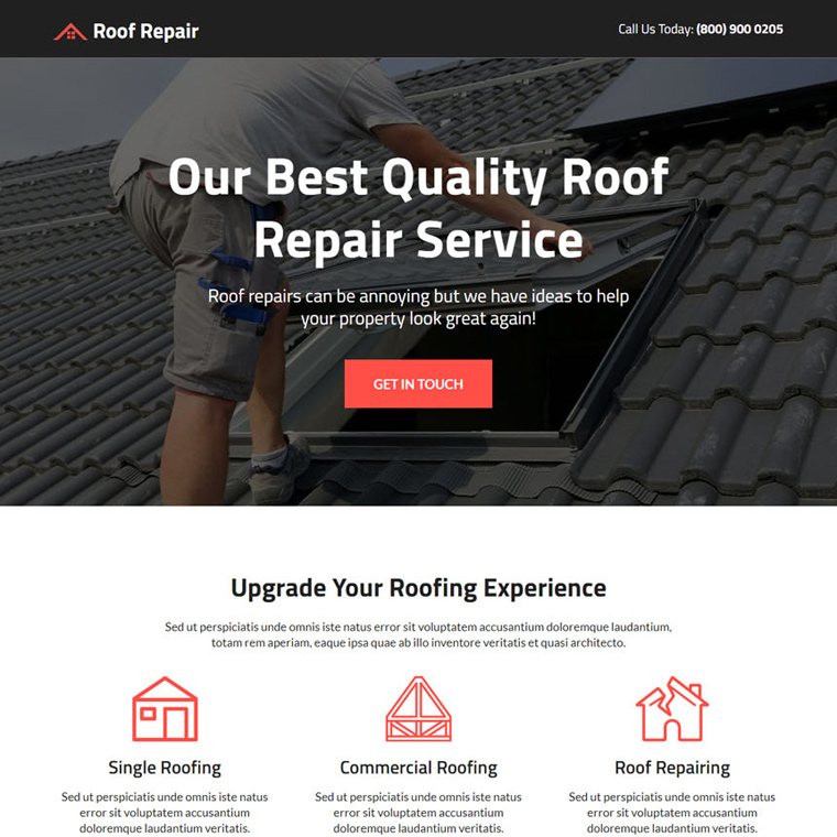 roofing experts lead capture landing page design Roofing example
