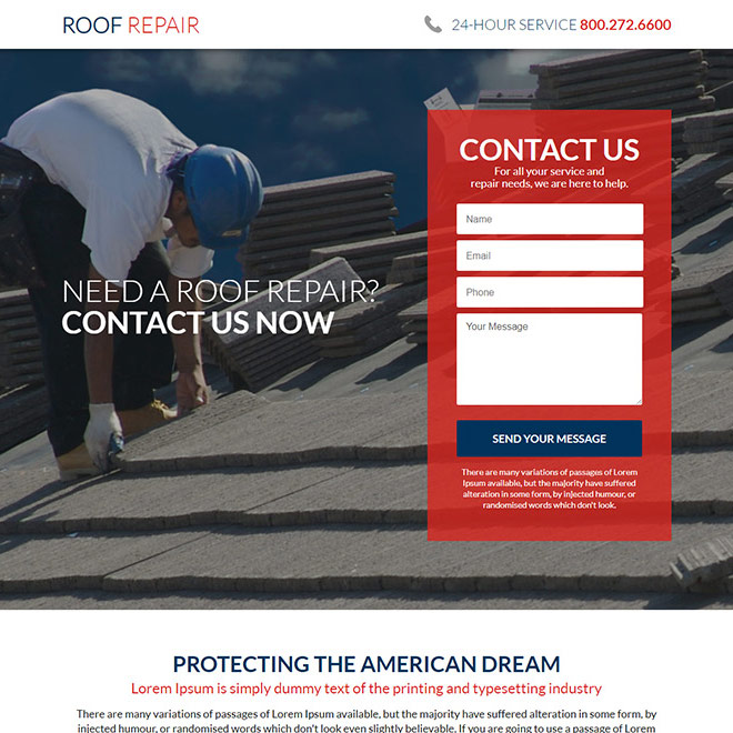 american roofing and restoration service responsive landing page Roofing example