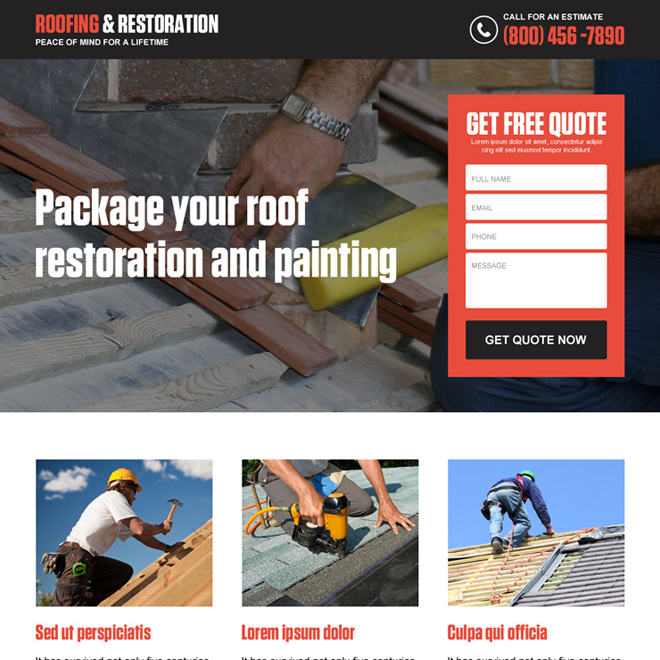 roofing and restoration responsive lead generating landing page design