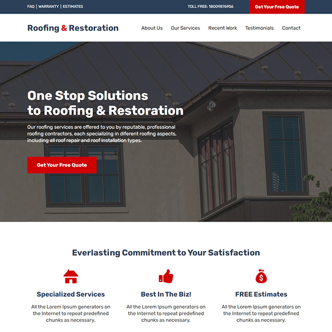 roofing and restoration service responsive website design Roofing example