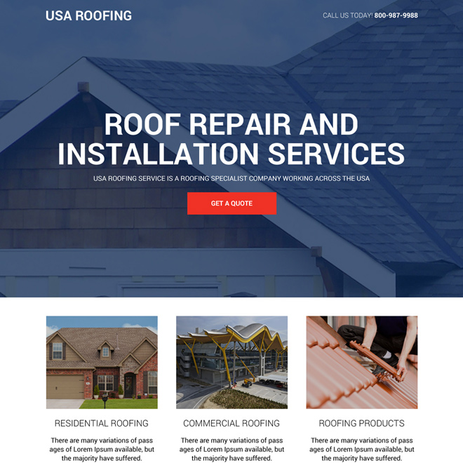 roofing repair and installation service landing page design Roofing example