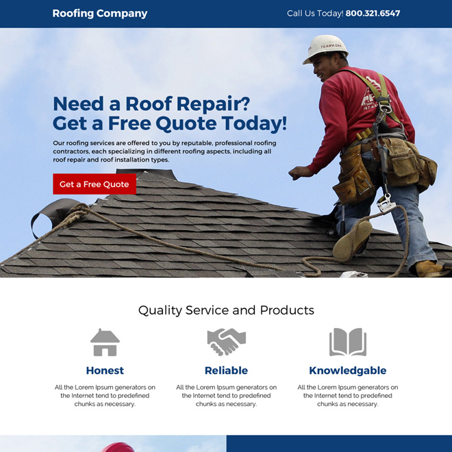 roofing company free estimates responsive landing page design Roofing example