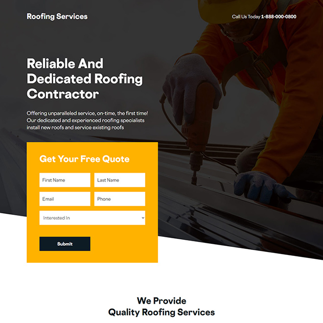 roofing contractor lead capture responsive landing page design