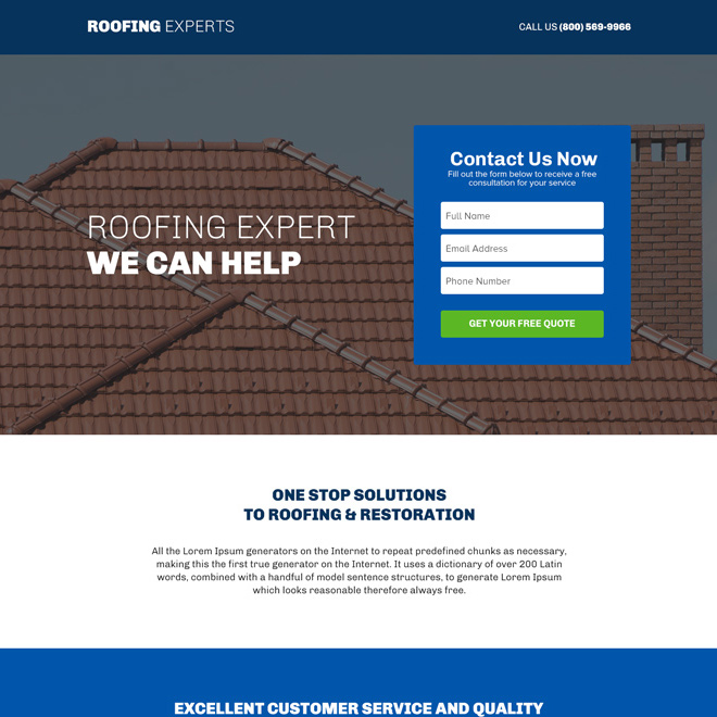 roofing experts responsive lead capture landing page design Roofing example