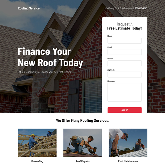 roof repair service free estimate responsive landing page