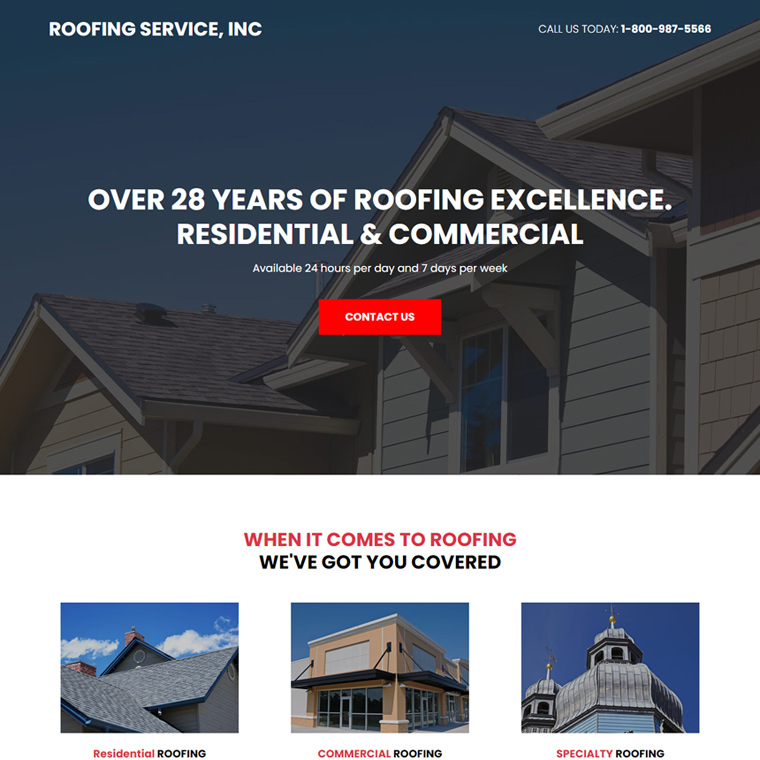 roofing solutions responsive landing page Roofing example