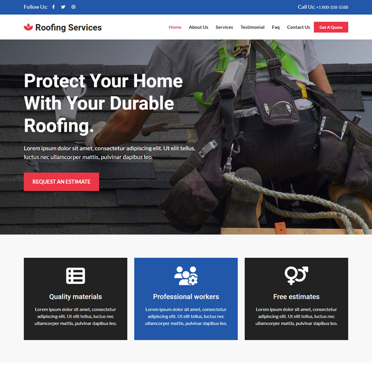 roofing experts responsive website design Roofing example