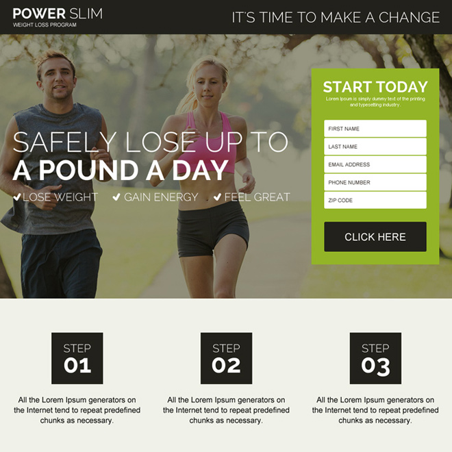 safe and natural weight loss program responsive landing page design Weight Loss example