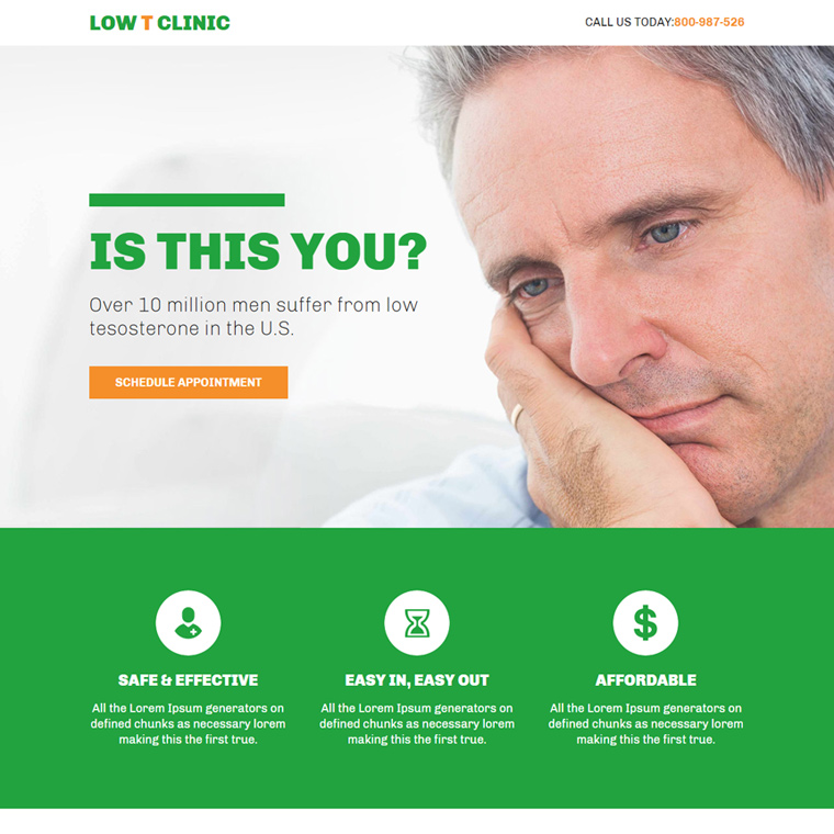 low testosterone therapy responsive lead capture landing page Low Testosterone example